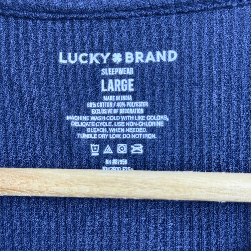 Lucky Brand Mens Cotton Henley Sleepwear L Navy Waffle Knit Long Sleeve Comfy - Picture 4 of 4